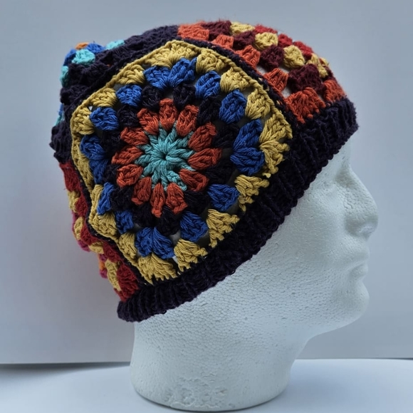 %100 Handmade  Granny Square Crochet 🧶 Colorful of Purple  Women's Beanie - Picture 3 of 15